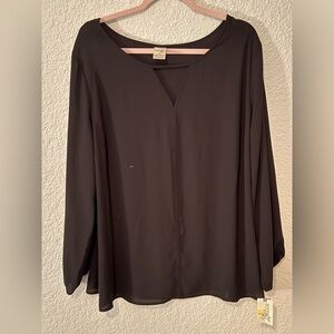 Terra & Sky long-sleeve black v-neck blouse size 1X